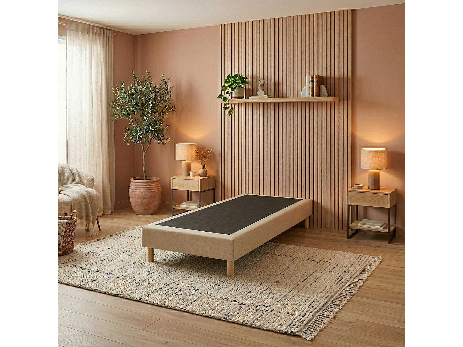 Sommier tapissier à lattes fixes, couchage ferme, soutien optimal Dimensions - 90 x 190 cm, Sommier - Beige