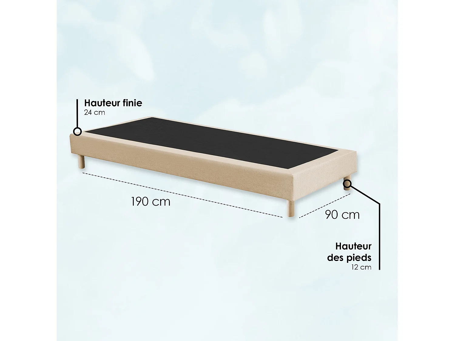 Sommier tapissier à lattes fixes, couchage ferme, soutien optimal Dimensions - 90 x 190 cm, Sommier - Beige
