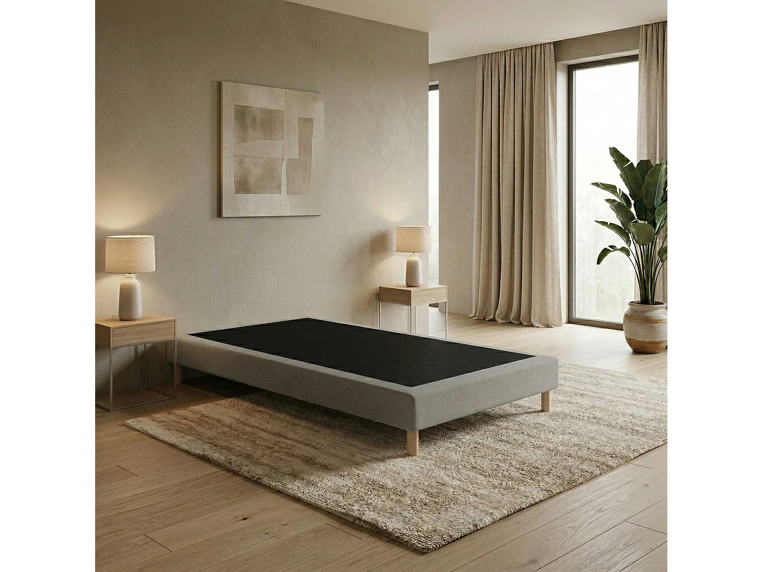 Sommier tapissier à lattes fixes, couchage ferme, soutien optimal Dimensions - 90 x 190 cm, Sommier - Gris chiné