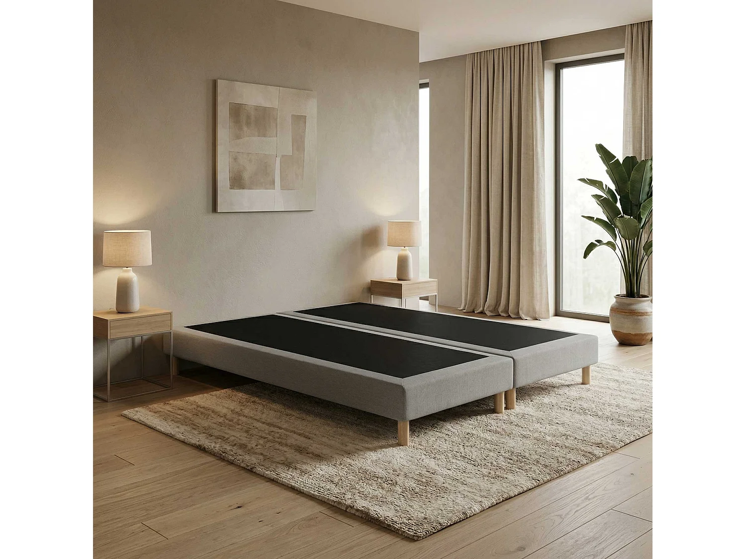 Sommier tapissier à lattes fixes, couchage ferme, soutien optimal Dimensions - 180 x 200 cm, Sommier - Gris chiné