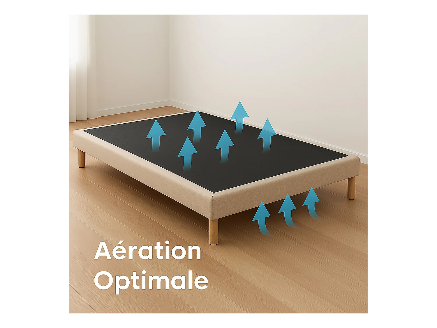 Sommier tapissier à lattes fixes, couchage ferme, soutien optimal Dimensions - 140 x 200 cm, Sommier - Beige