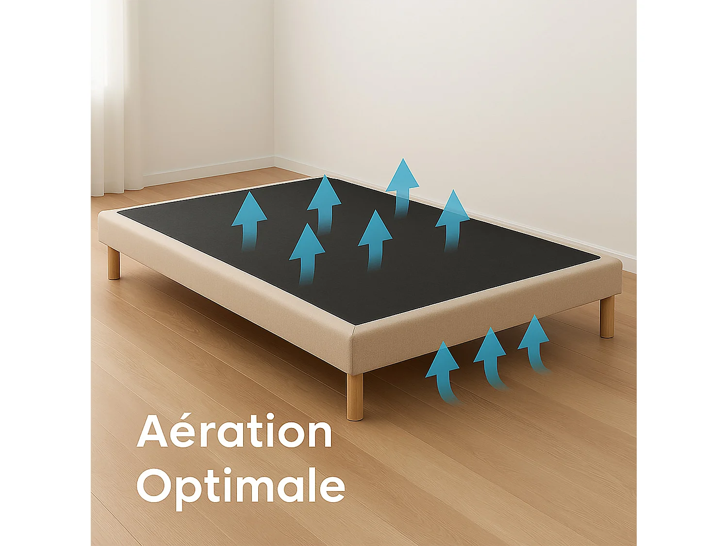 Sommier tapissier à lattes fixes, couchage ferme, soutien optimal Dimensions - 140 x 200 cm, Sommier - Beige