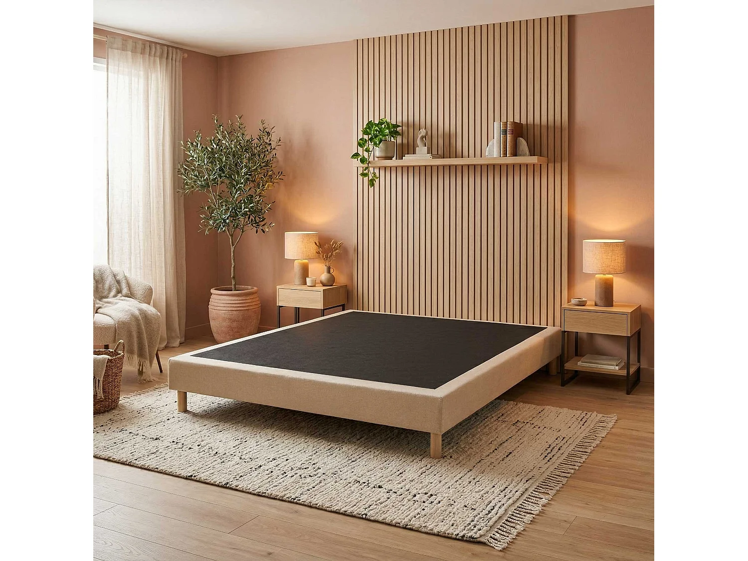 Sommier tapissier à lattes fixes, couchage ferme, soutien optimal Dimensions - 140 x 190 cm, Sommier - Beige