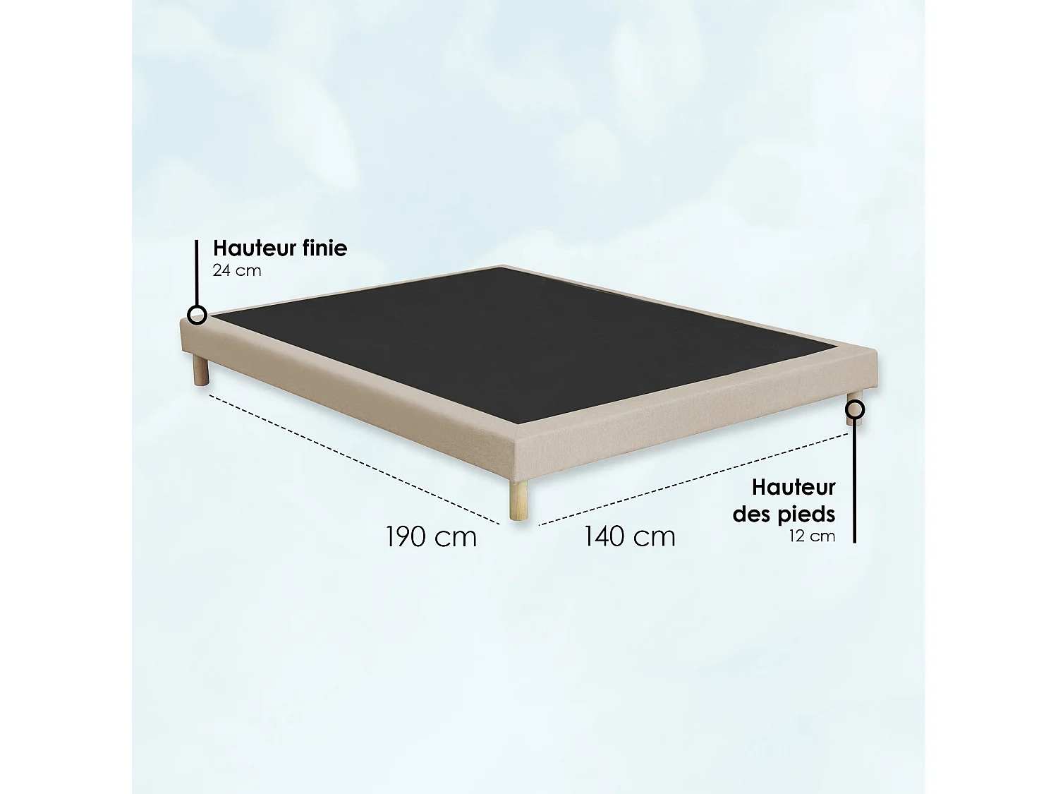 Sommier tapissier à lattes fixes, couchage ferme, soutien optimal Dimensions - 140 x 190 cm, Sommier - Beige