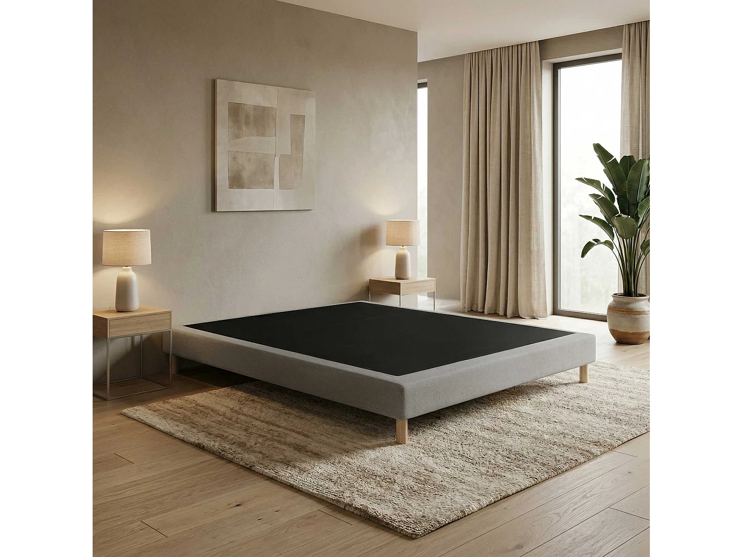 Sommier tapissier à lattes fixes, couchage ferme, soutien optimal Dimensions - 140 x 190 cm, Sommier - Gris chiné