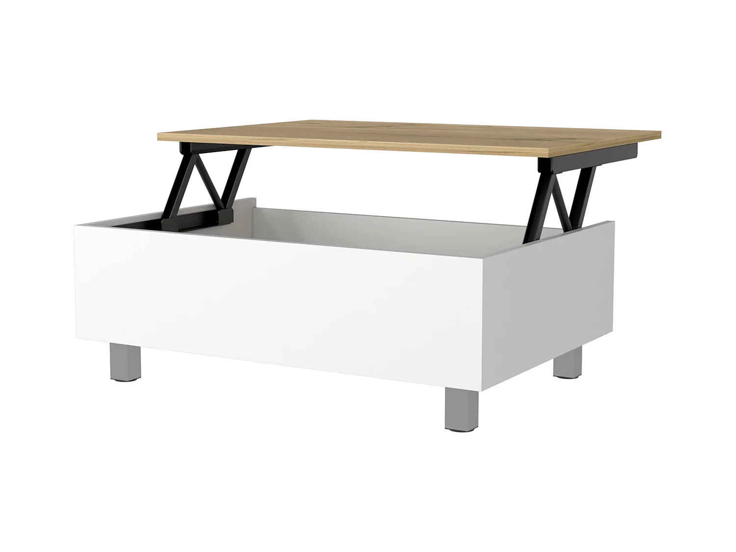 TUHOME Table Basse Relevable Boston, Blanc / Chêne Clair