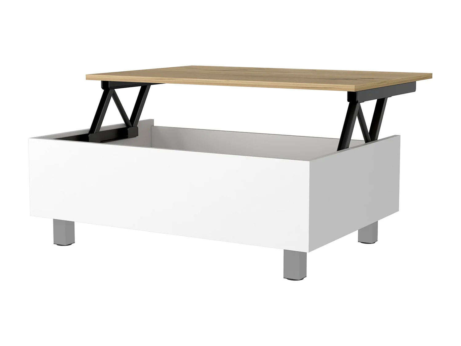 TUHOME Table Basse Relevable Boston, Blanc / Chêne Clair