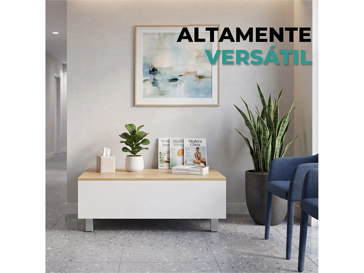 TUHOME CONCEPT Tavolino con piano alzabile Gambia da 80 cm, bianco e rovere sabbia
