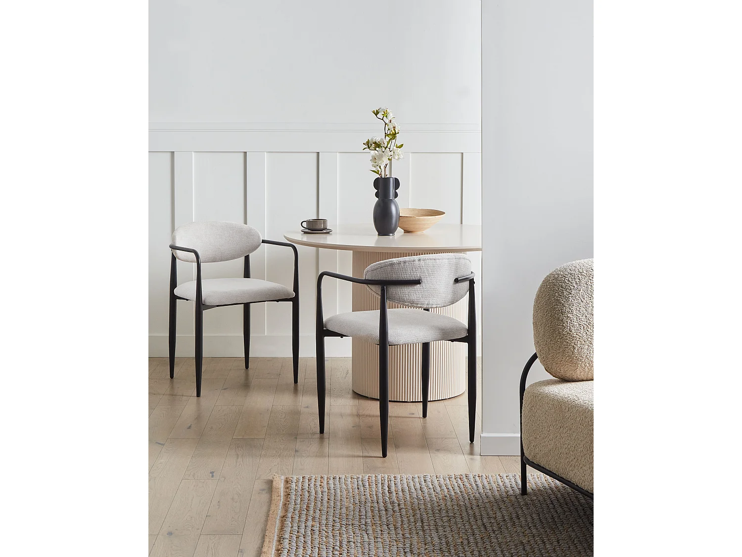 Lot de 2 chaises de salle à manger TANEVIK Tissu Blanc cassé