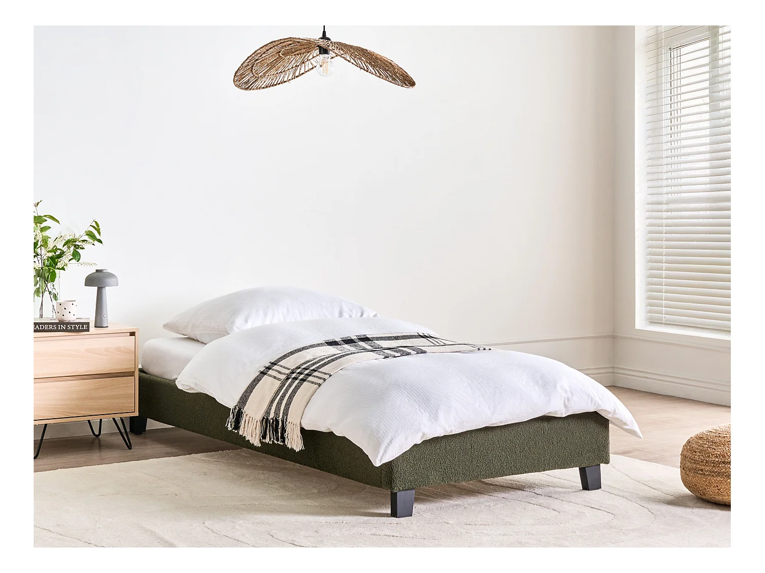 Letto senza testata Bouclé ROANNE 90 x 200 cm Verde scuro