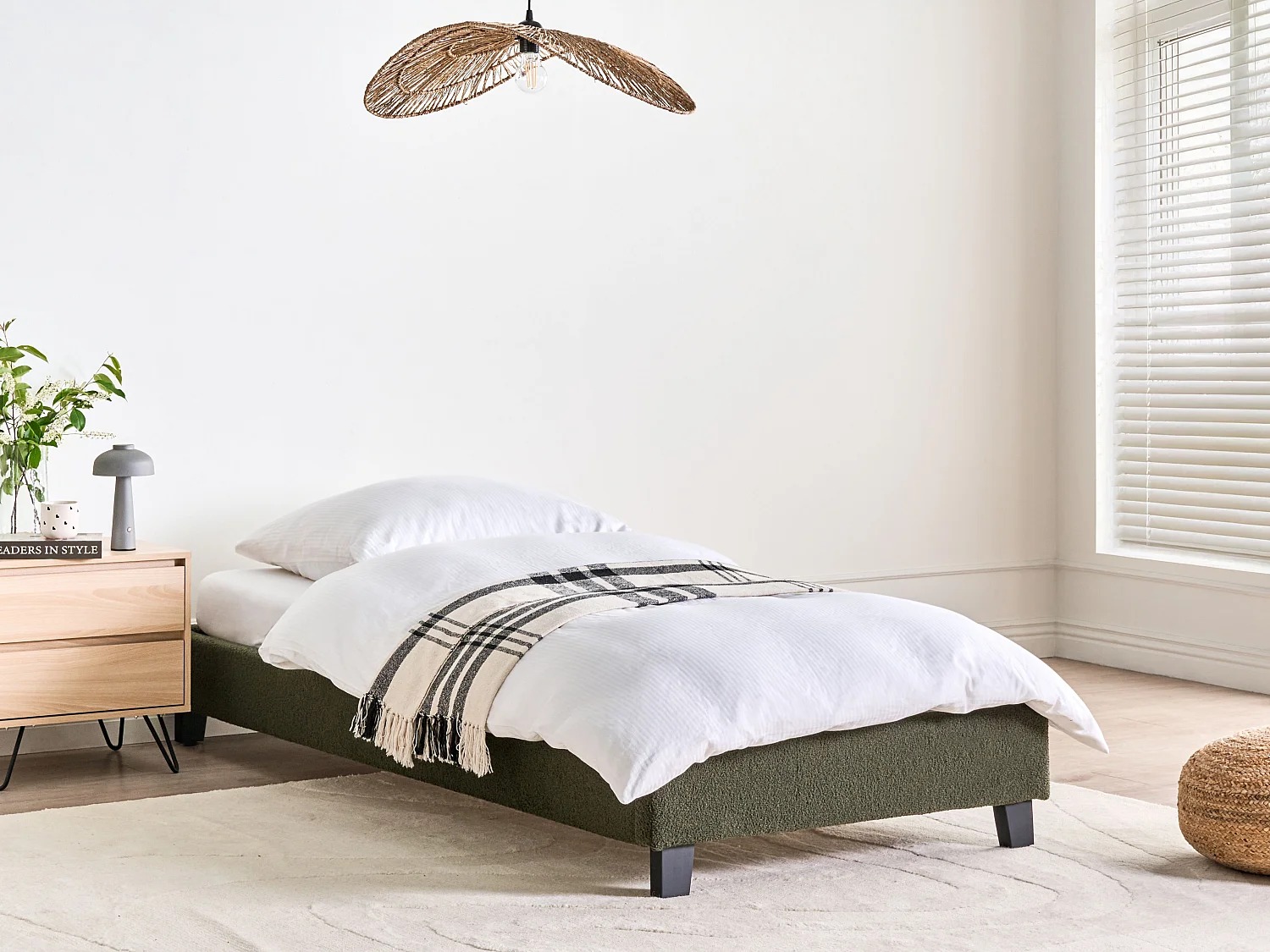 Bett ohne Kopfteil Bouclé ROANNE 90 x 200 cm Dunkelgrün