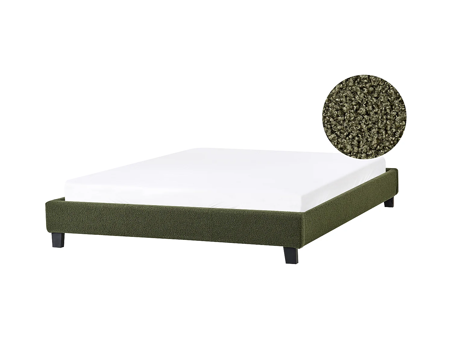 Lit sans tête de lit Bouclé ROANNE 140 x 200 cm Vert foncé