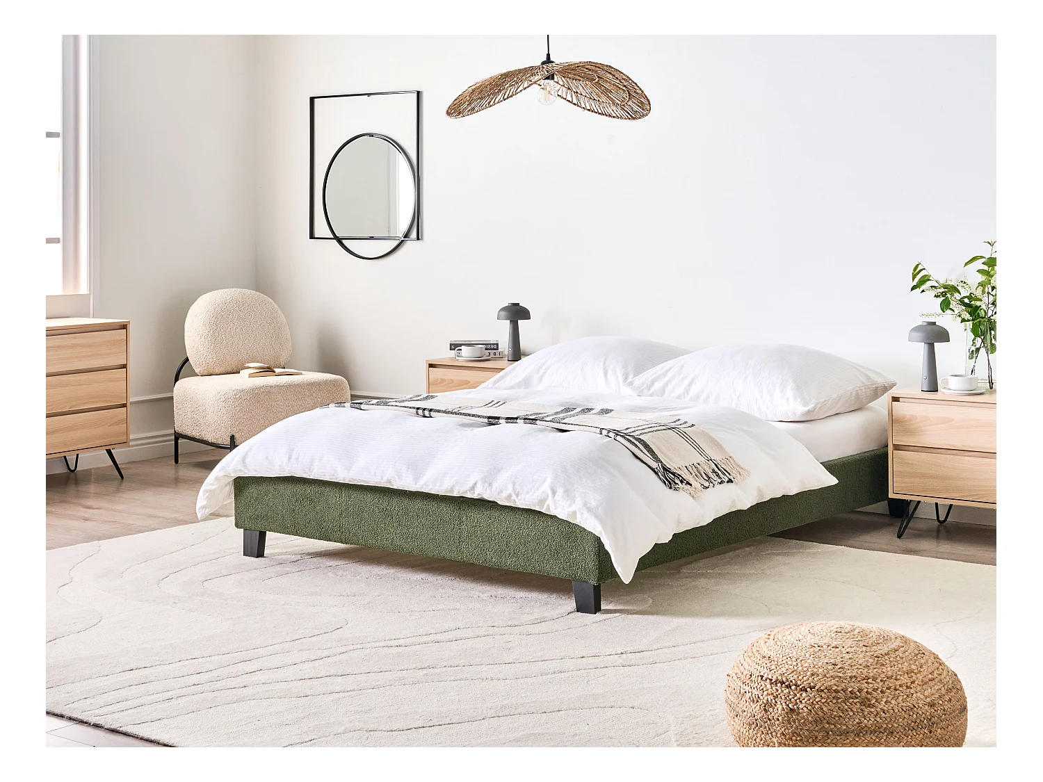 Lit sans tête de lit Bouclé ROANNE 140 x 200 cm Vert foncé