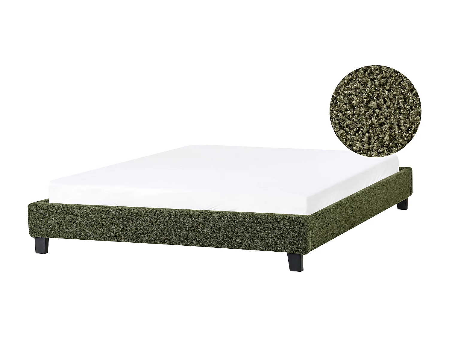 Lit sans tête de lit Bouclé ROANNE 140 x 200 cm Vert foncé
