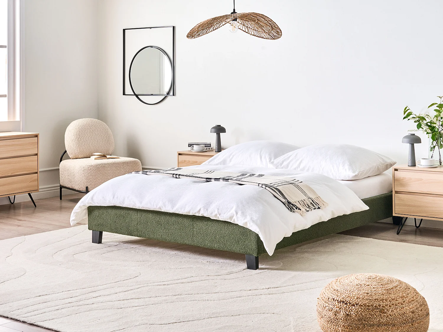 Lit sans tête de lit Bouclé ROANNE 140 x 200 cm Vert foncé