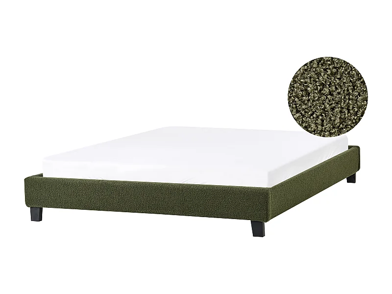 Lit sans tête de lit Bouclé ROANNE 140 x 200 cm Vert foncé