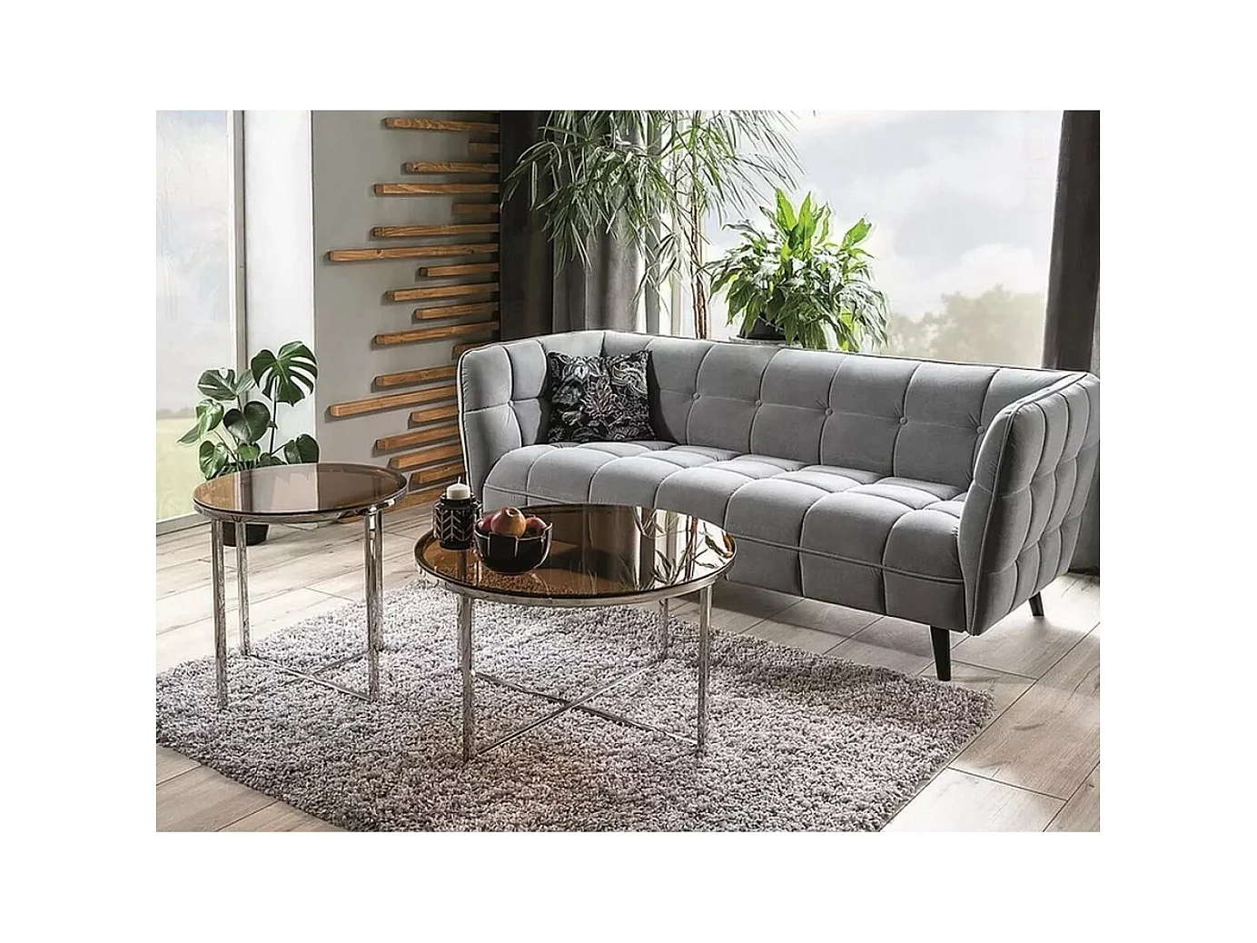 Tavolino da caffè in cristallo/vetro/marrone e argento