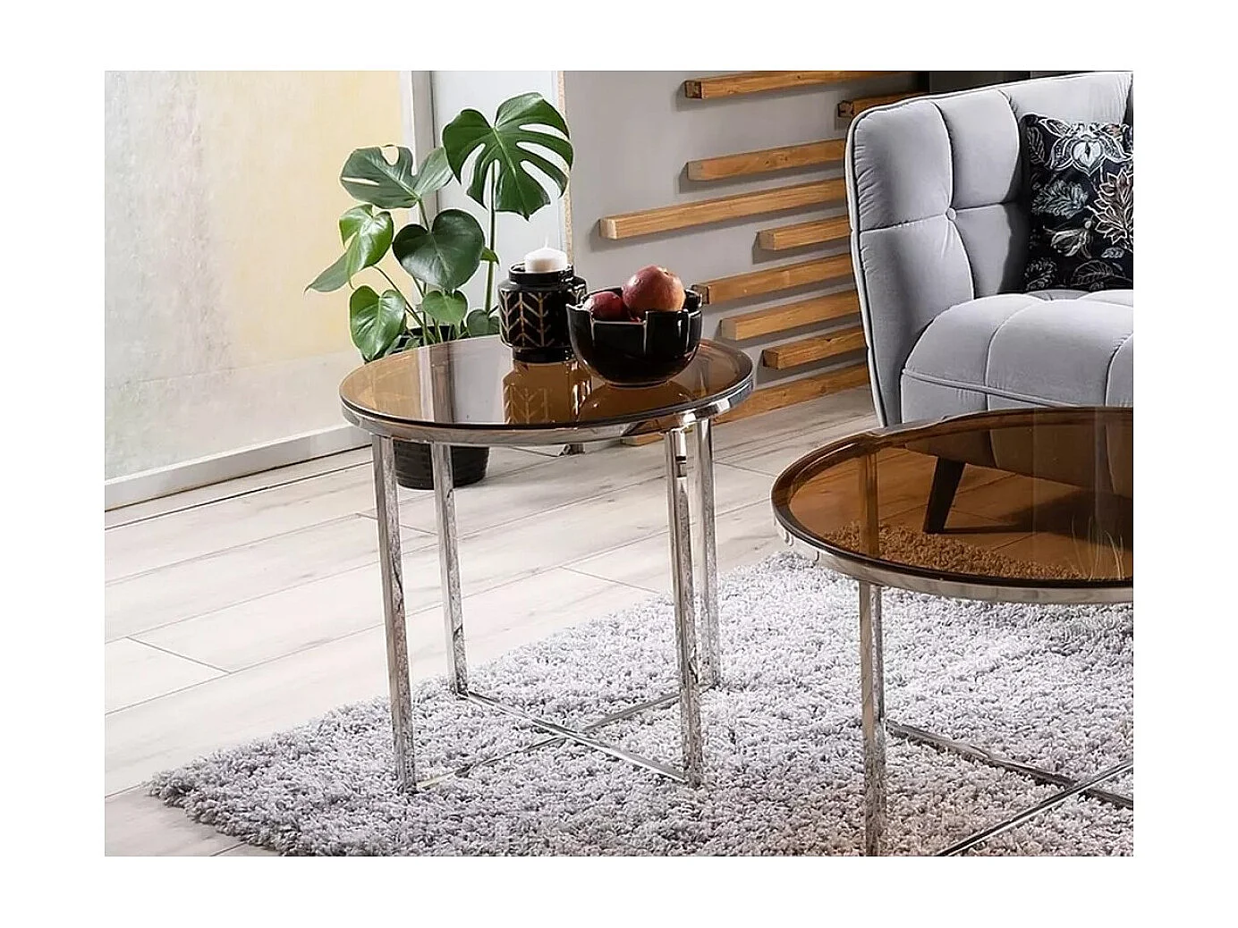 Table basse Cristal/Verre/Marron et Argent