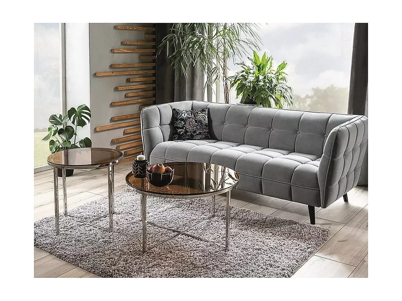 Table basse Cristal/Verre/Marron et Argent