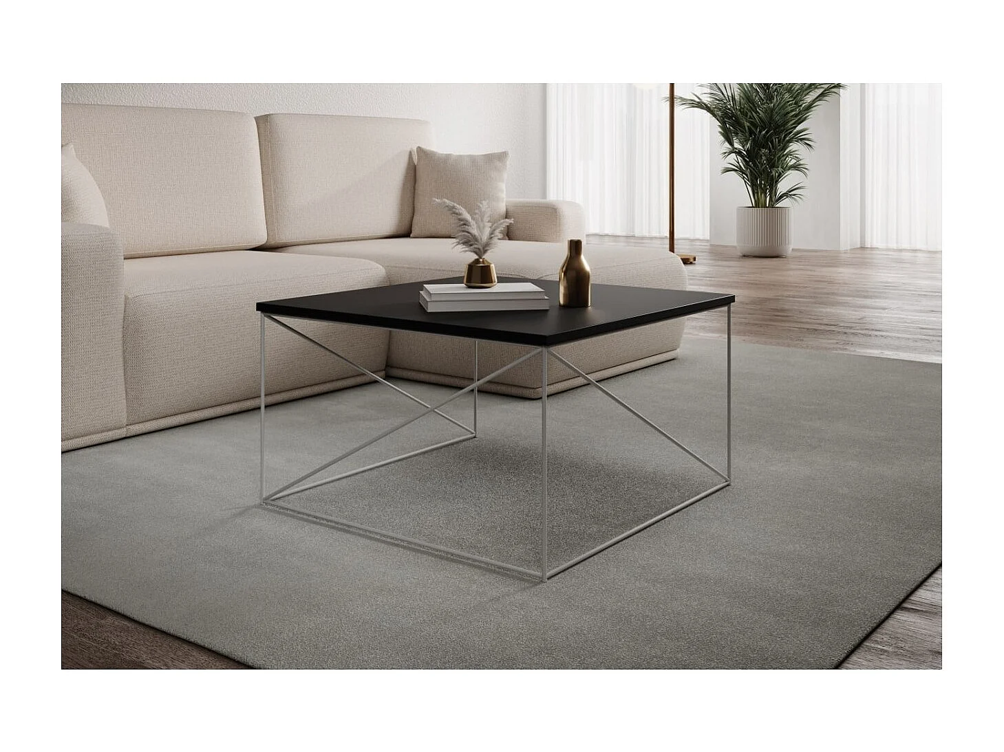 Table basse Elia Lux/contreplaqué et métal/blanc&noir