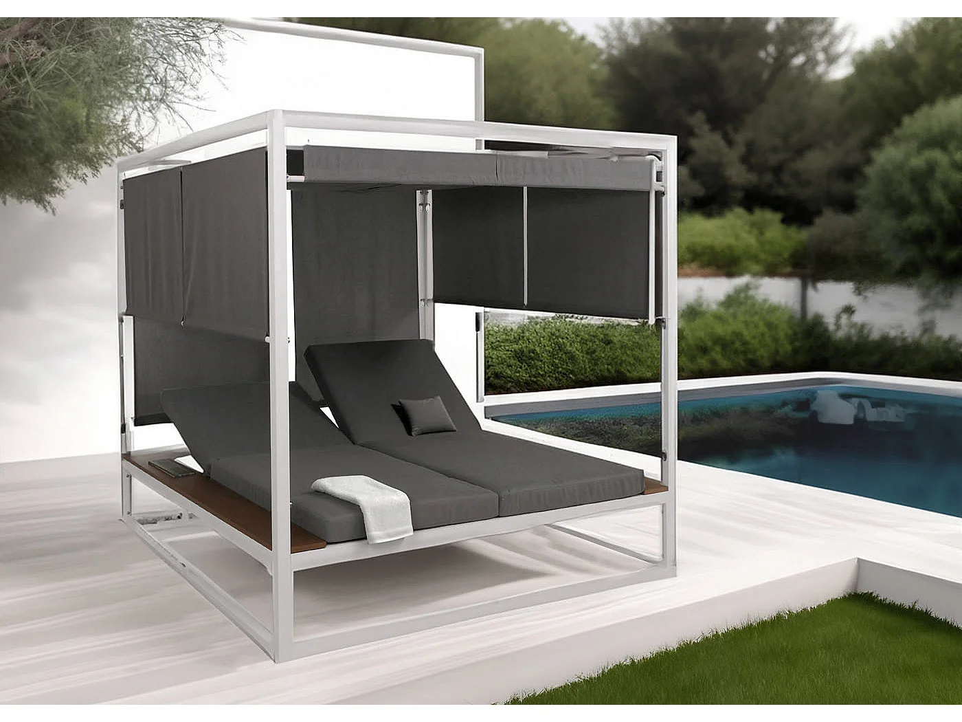 Leżak ogrodowy MCW-M63b,  biała poduszka szara