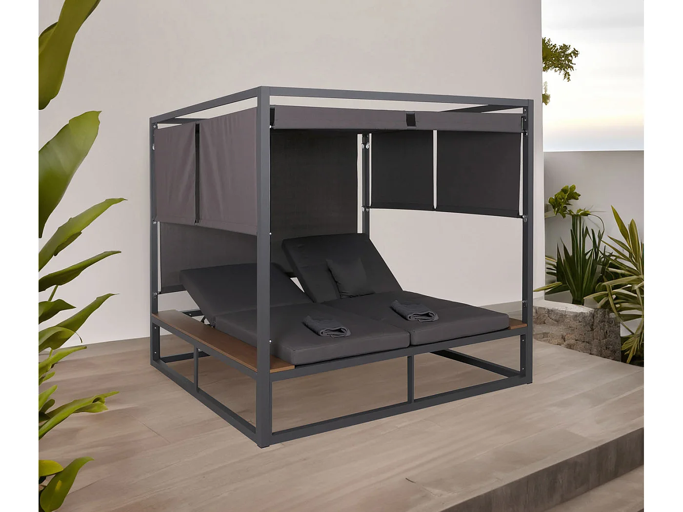 Lounge-Gartenliege MCW-M63b, Dunkelgrau Polster dunkelgrau