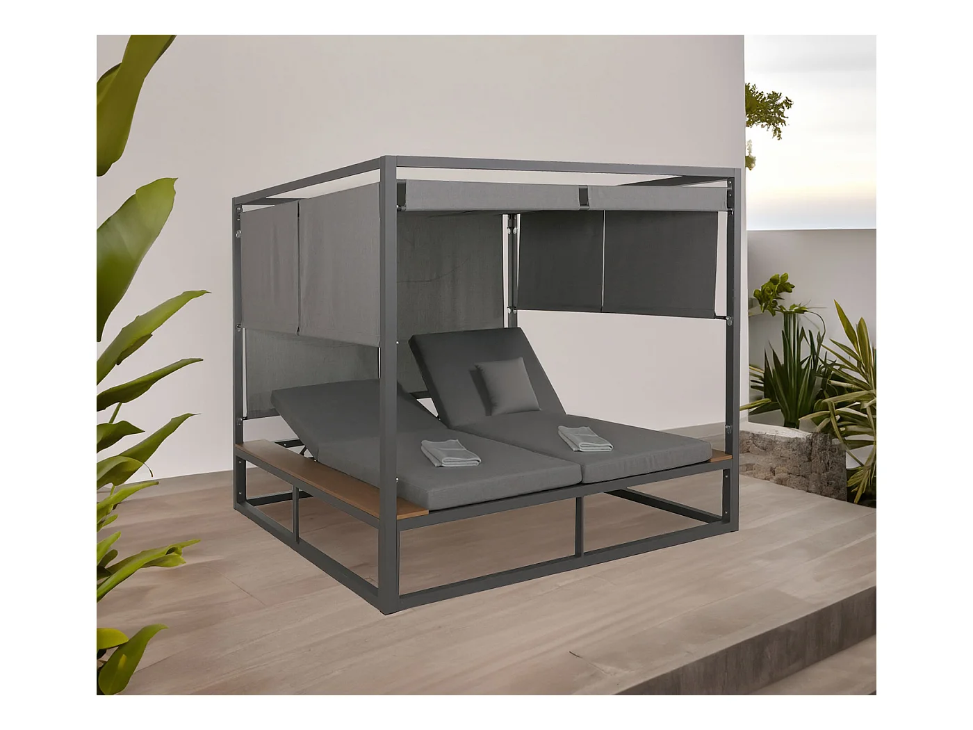 Leżak ogrodowy MCW-M63b,  ciemnoszary poduszka szary