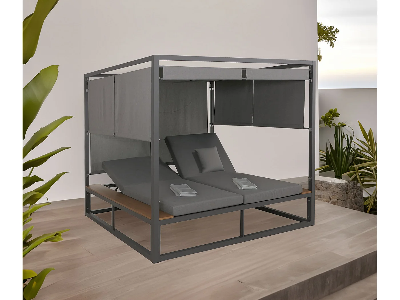 Leżak ogrodowy MCW-M63b,  ciemnoszary poduszka szary