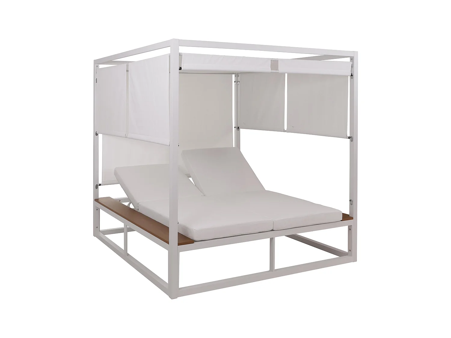 Lettino doppio reclinabile da esterno con parasole MCW-M63b XL Bali 200x200x200cm alluminio tessuto bianco avorio