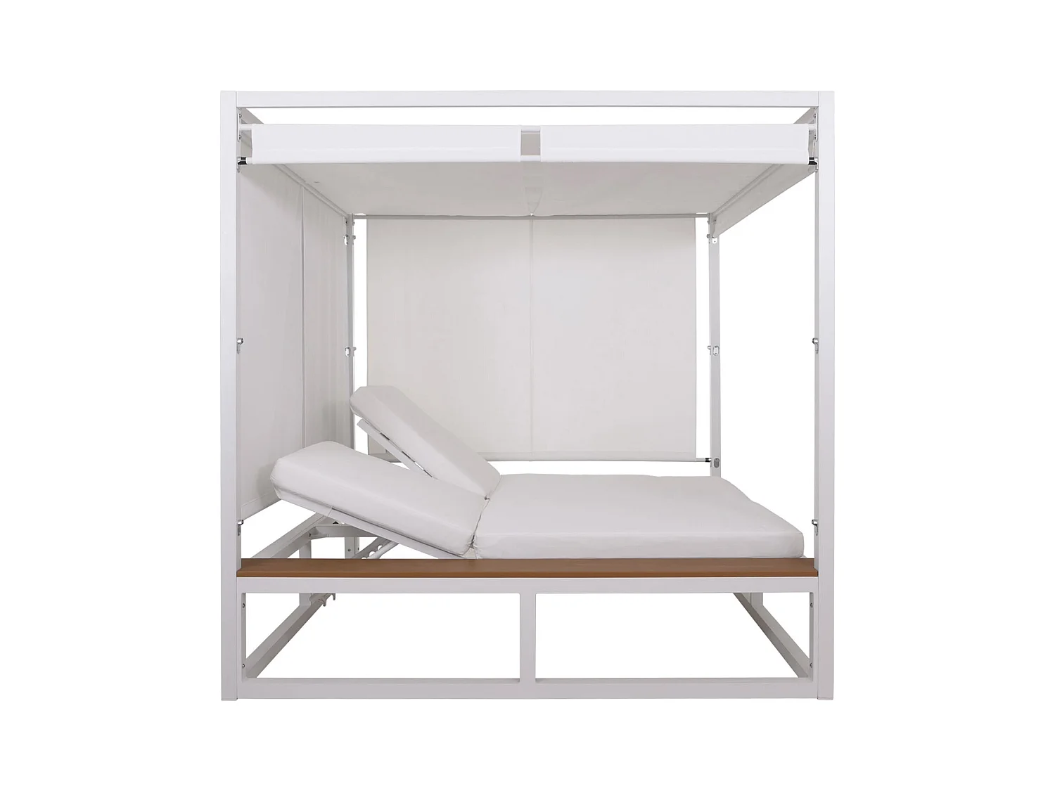 Lettino doppio reclinabile da esterno con parasole MCW-M63b XL Bali 200x200x200cm alluminio tessuto bianco avorio