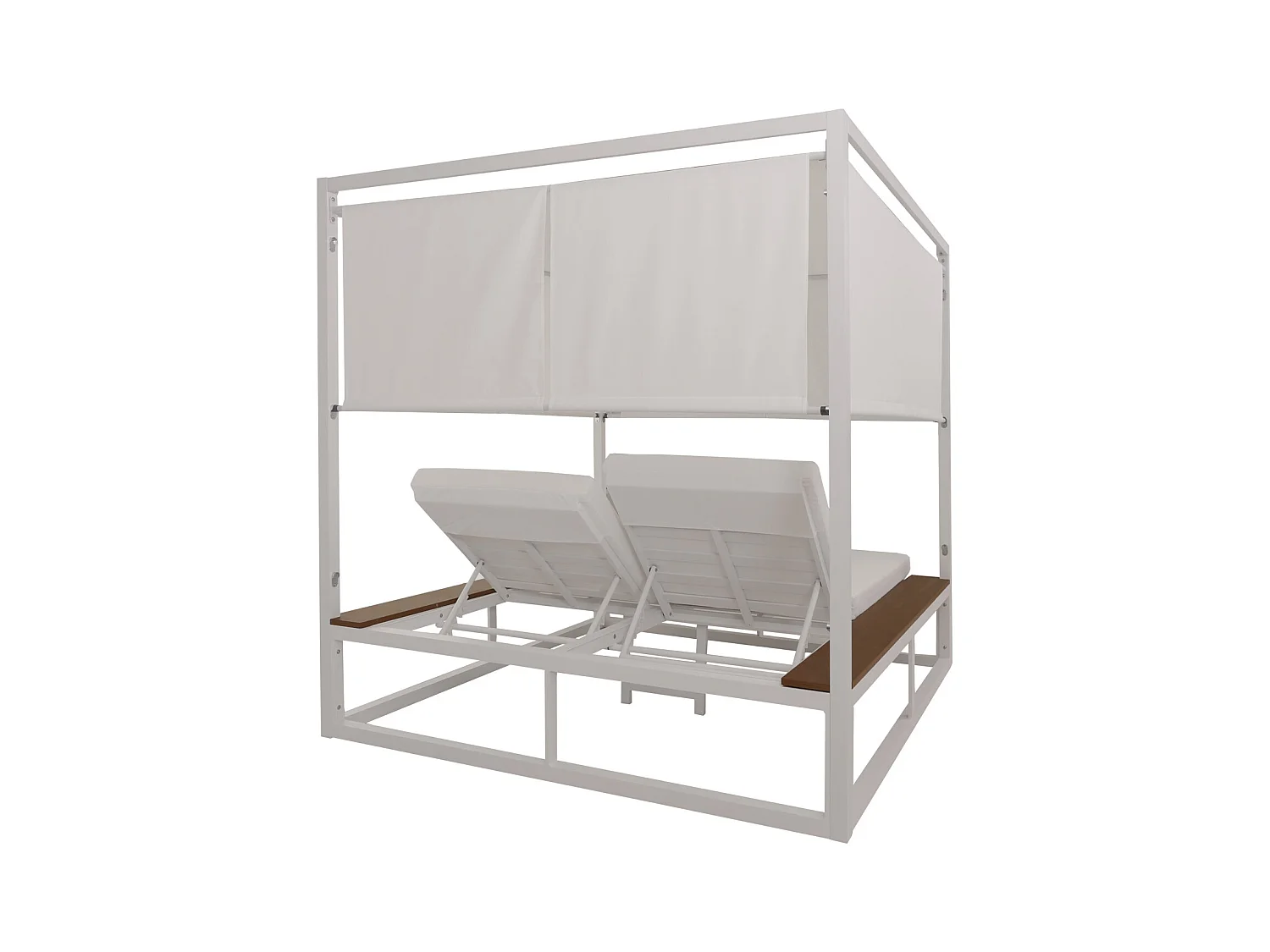Lettino doppio reclinabile da esterno con parasole MCW-M63b XL Bali 200x200x200cm alluminio tessuto bianco avorio