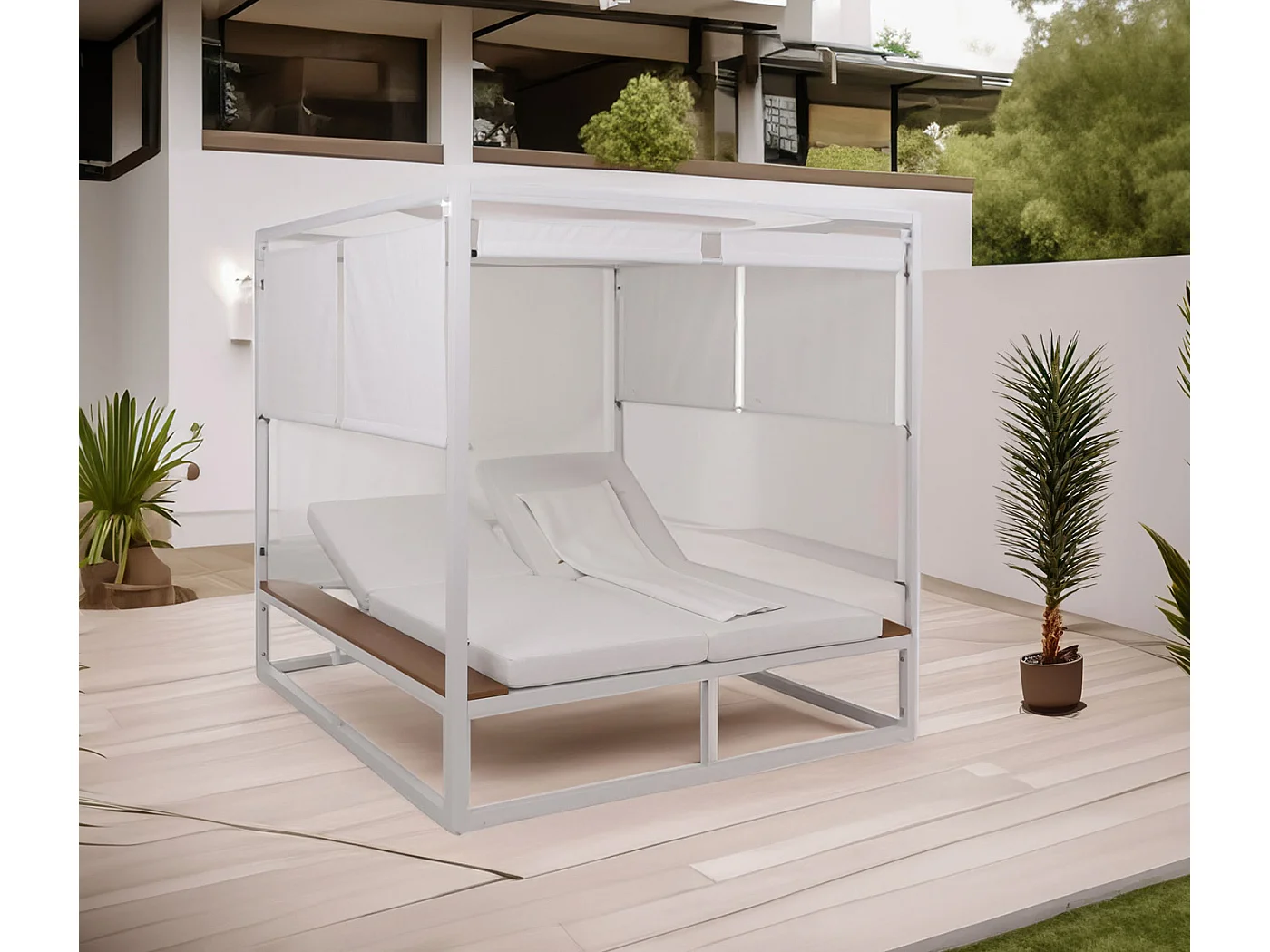 Lounge-Gartenliege MCW-M63b, Weiß Polster creme