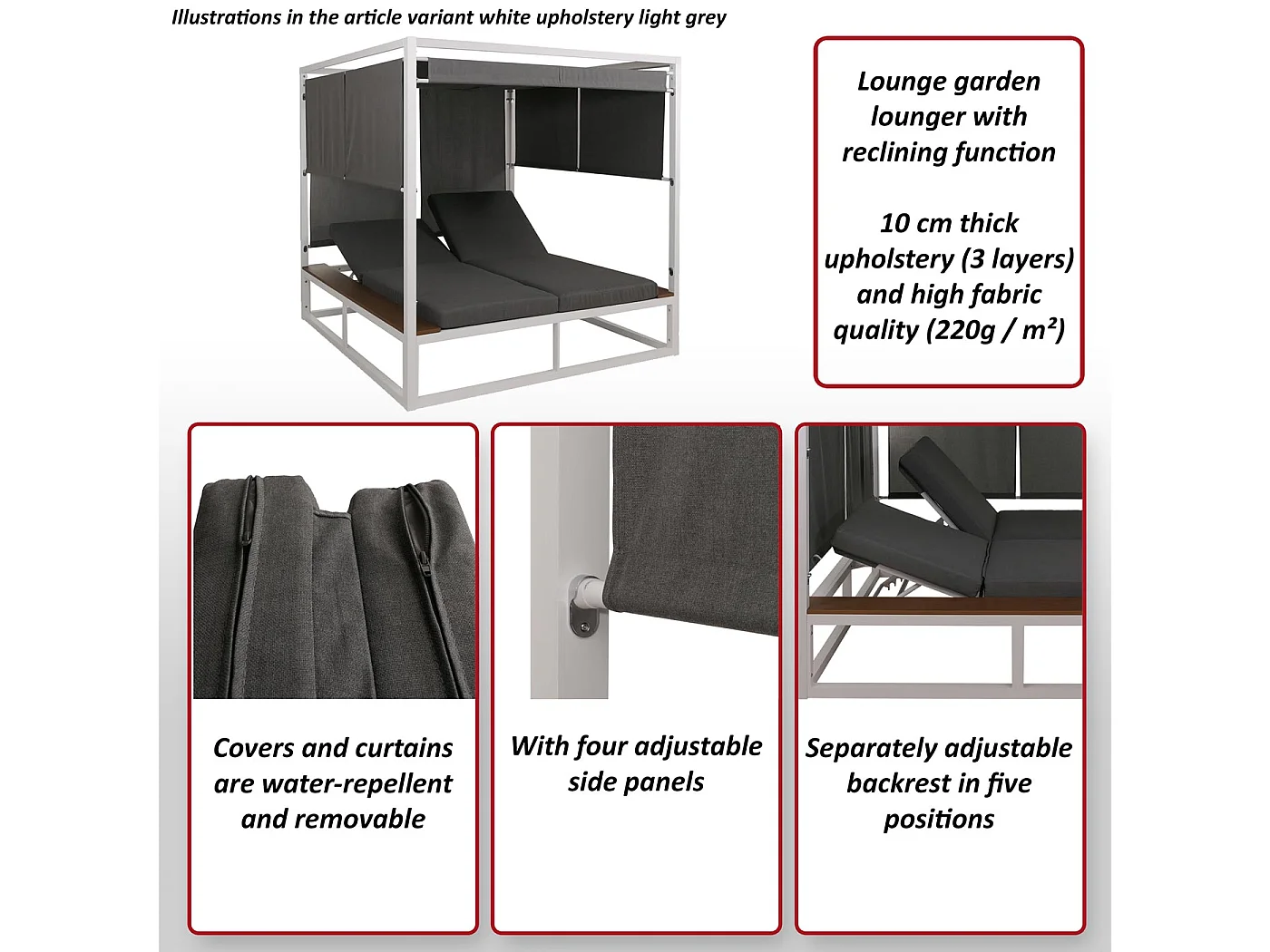 Lounge-Gartenliege MCW-M63b, Weiß Polster creme