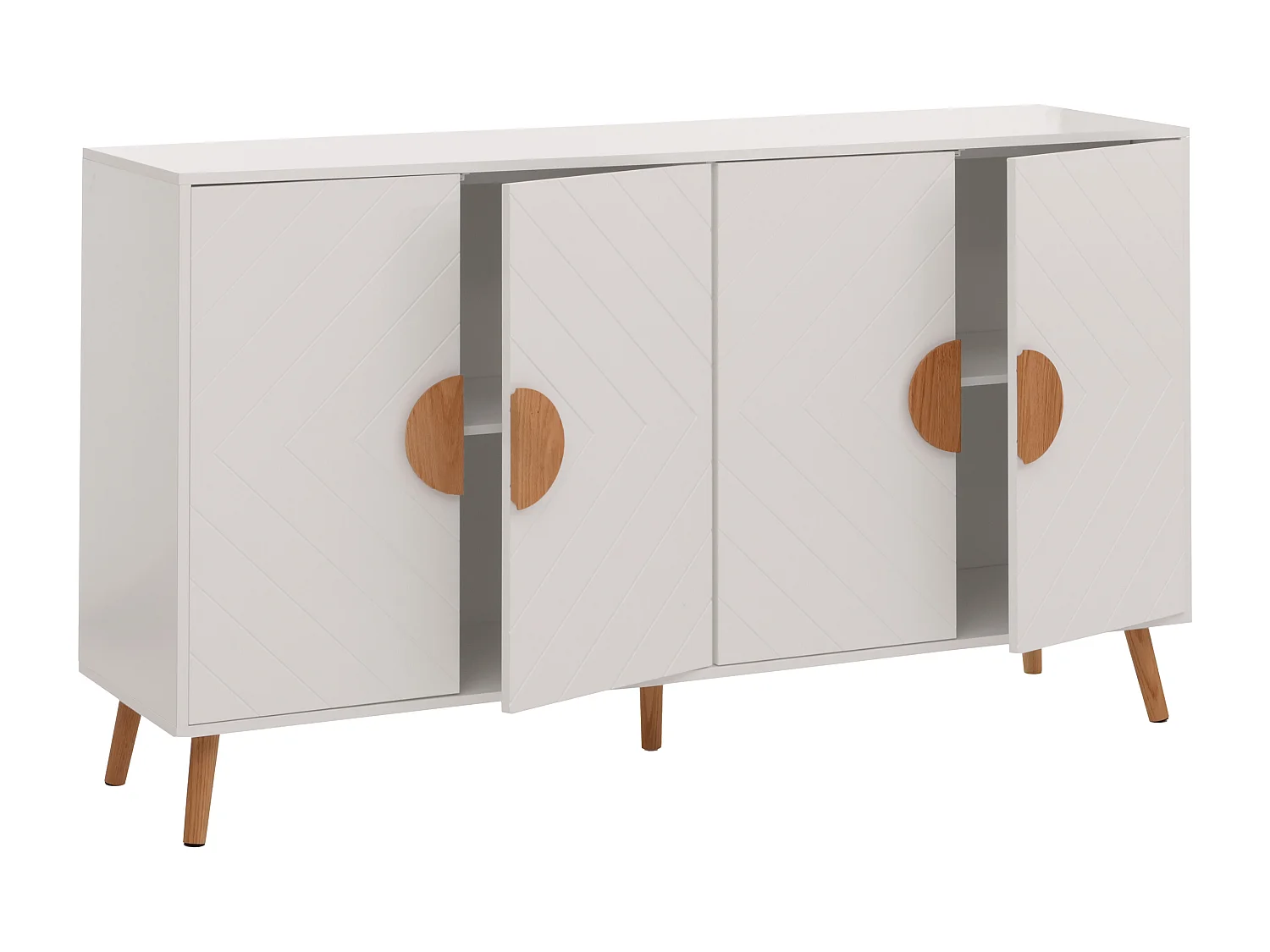 Credenza MCW-N89, mobile cassettiera, motivo a spina di pesce in legno melaminico, 88x150x40cm ~ bianco