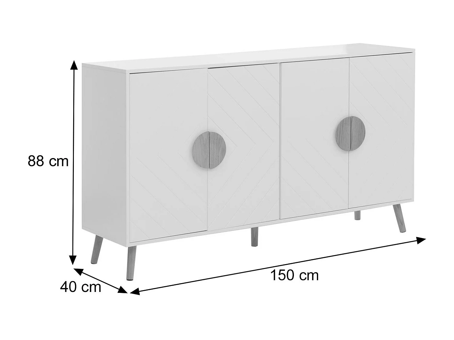 Credenza MCW-N89, mobile cassettiera, motivo a spina di pesce in legno melaminico, 88x150x40cm ~ bianco
