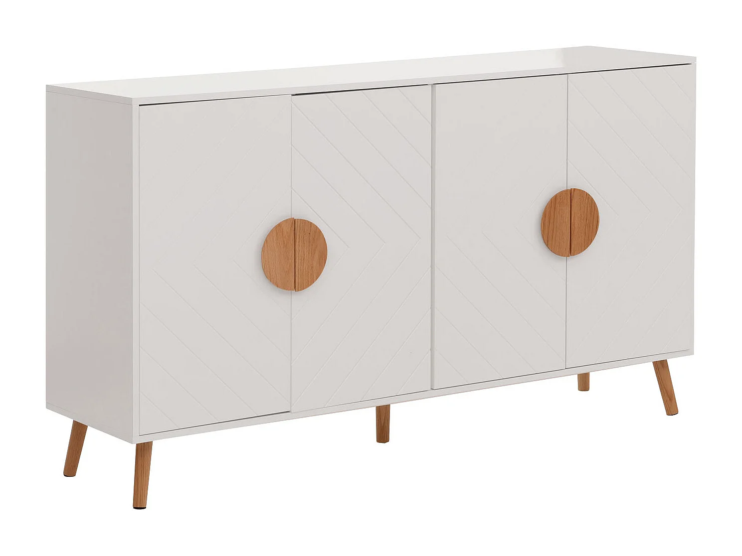 Credenza MCW-N89, mobile cassettiera, motivo a spina di pesce in legno melaminico, 88x150x40cm ~ bianco