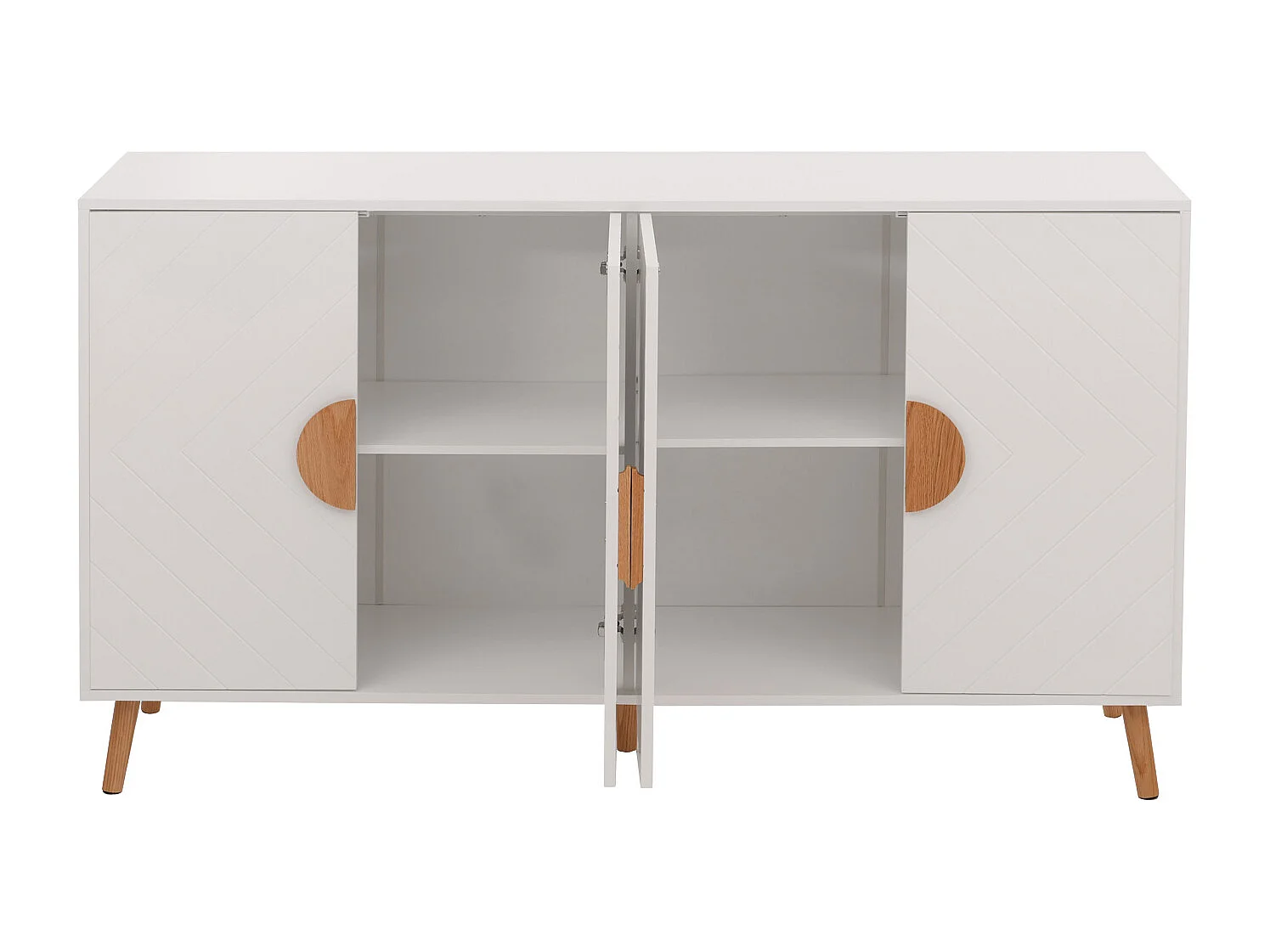 Credenza MCW-N89, mobile cassettiera, motivo a spina di pesce in legno melaminico, 88x150x40cm ~ bianco
