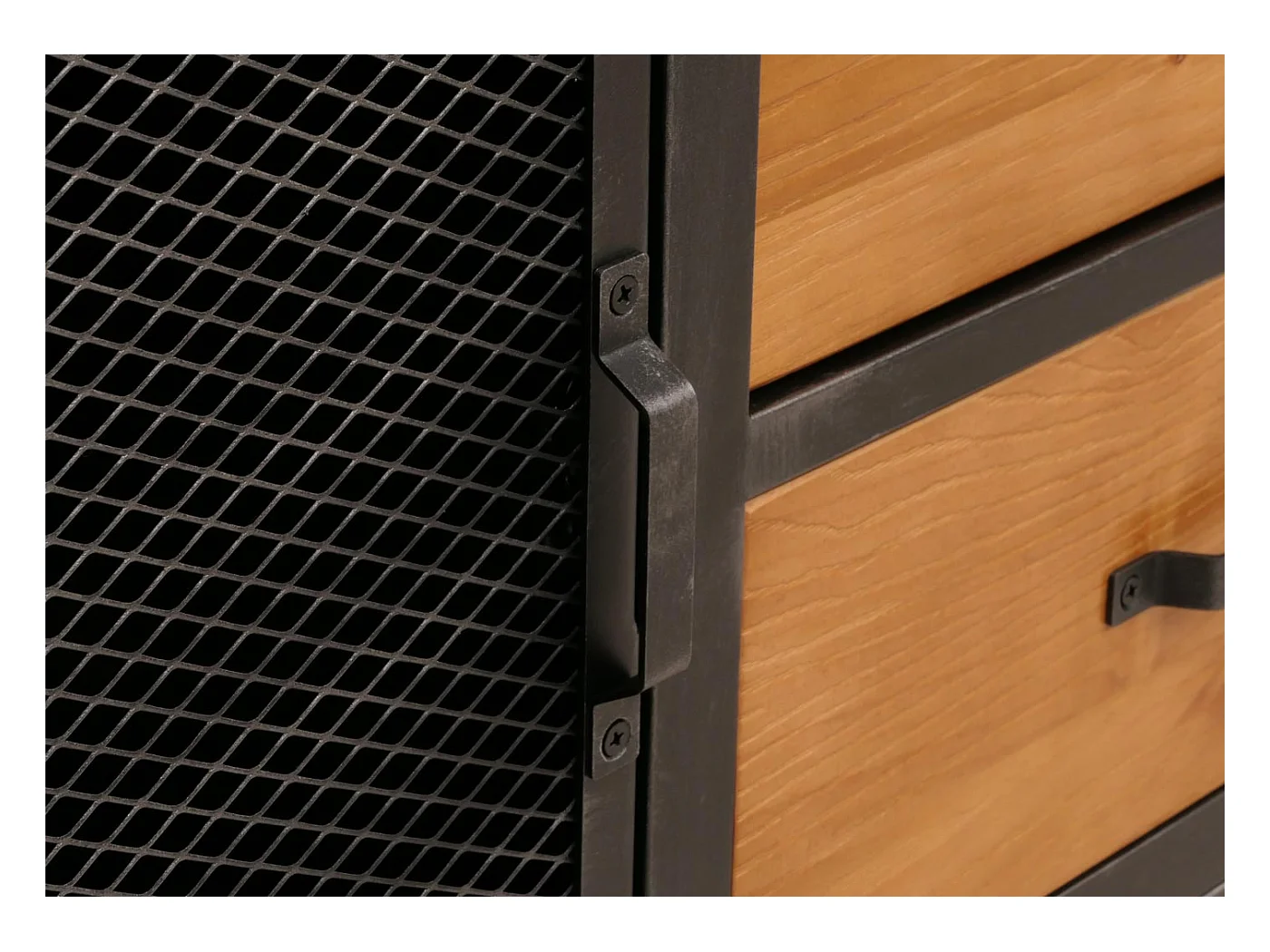 Cassettiera credenza MCW-N28, con ruote 4 cassetti, 3D industriale retrò metallo legno 90x150x40cm ~ nero, naturale