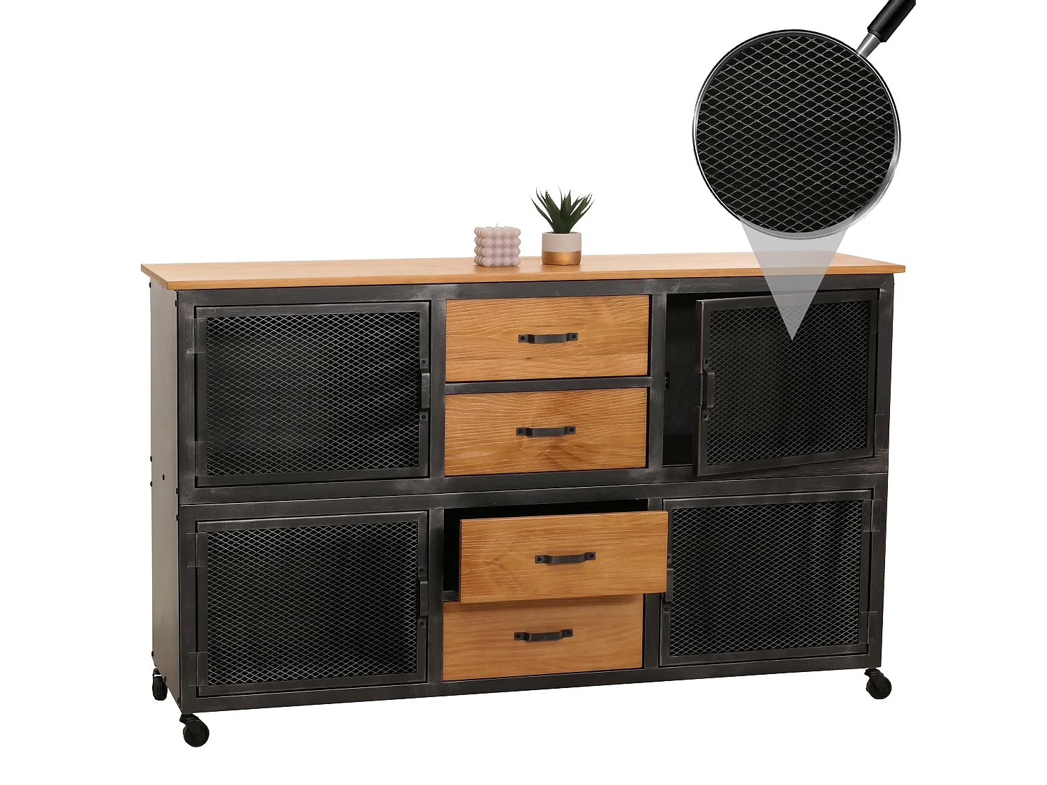 Sideboard MCW-N28, Schwarz, natur