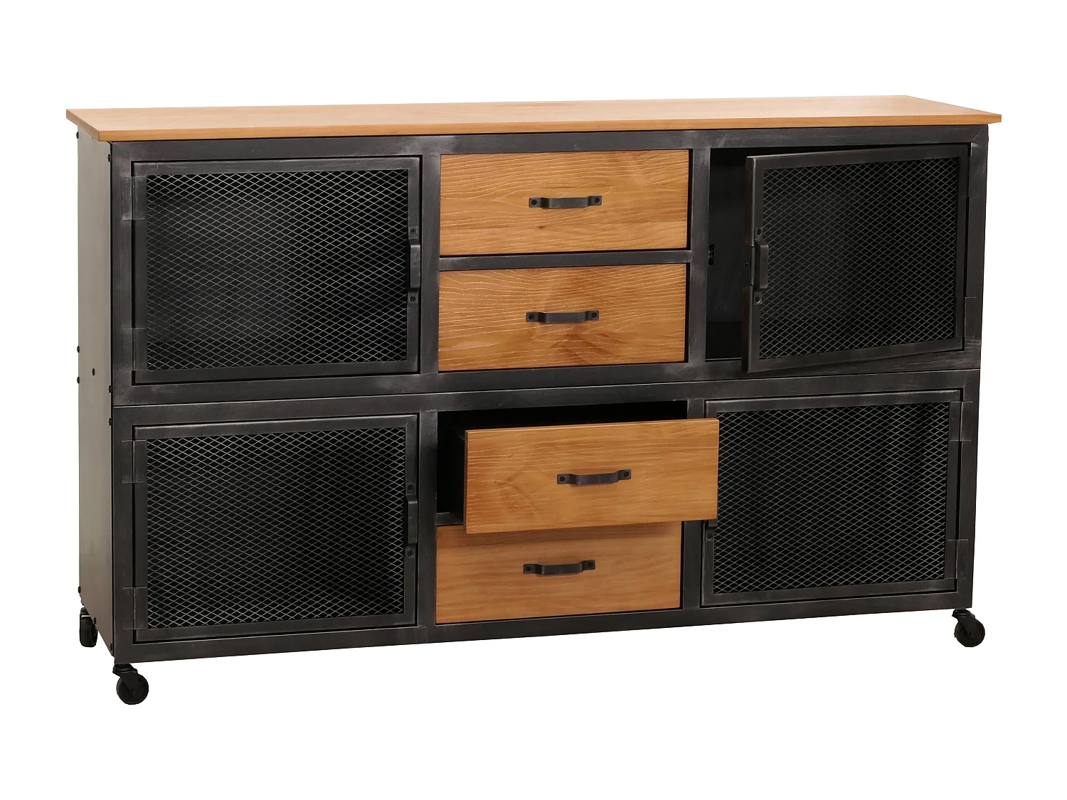 Sideboard MCW-N28, Schwarz, natur