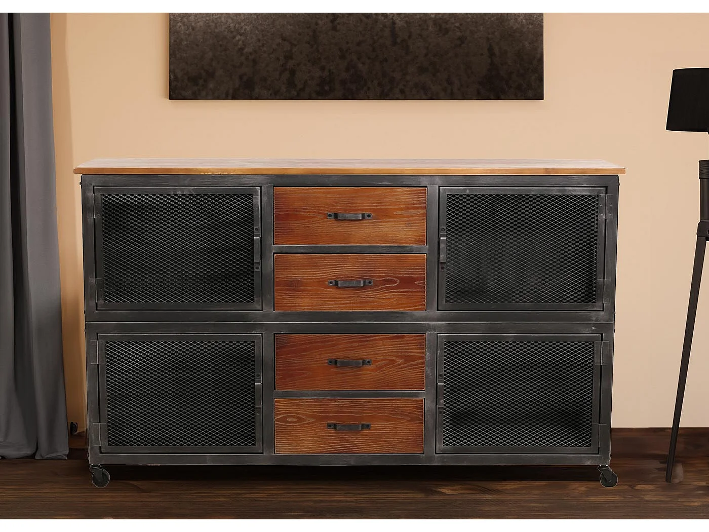 Sideboard MCW-N28, Schwarz, natur