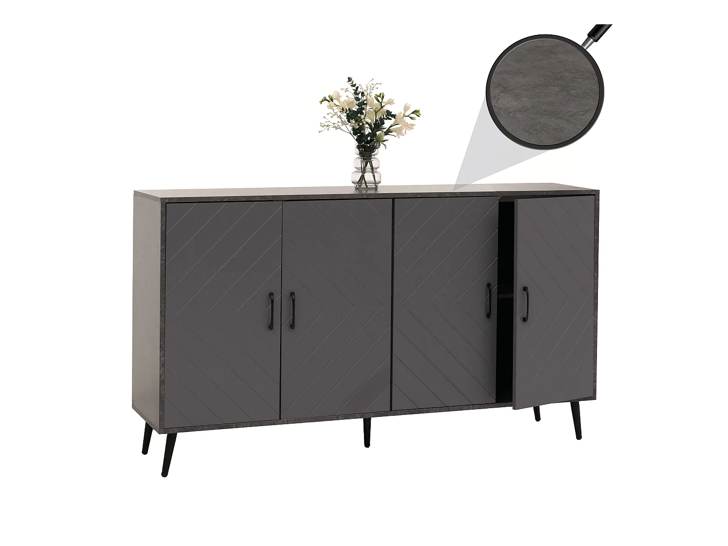 Credenza MCW-N89, mobile cassettiera, motivo a spina di pesce in legno melaminico, 88x150x40cm ~ aspetto marmo grigio