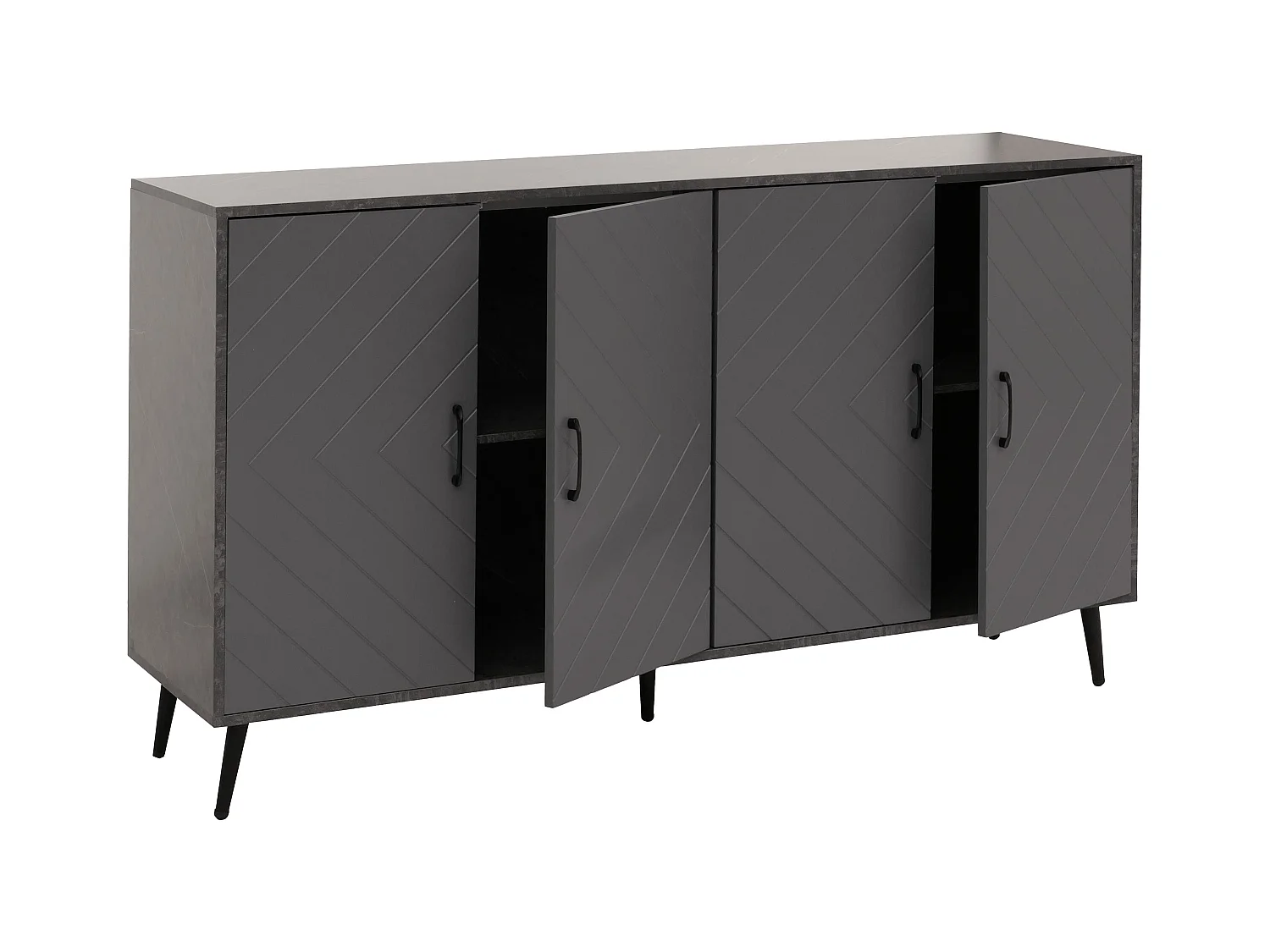 Credenza MCW-N89, mobile cassettiera, motivo a spina di pesce in legno melaminico, 88x150x40cm ~ aspetto marmo grigio
