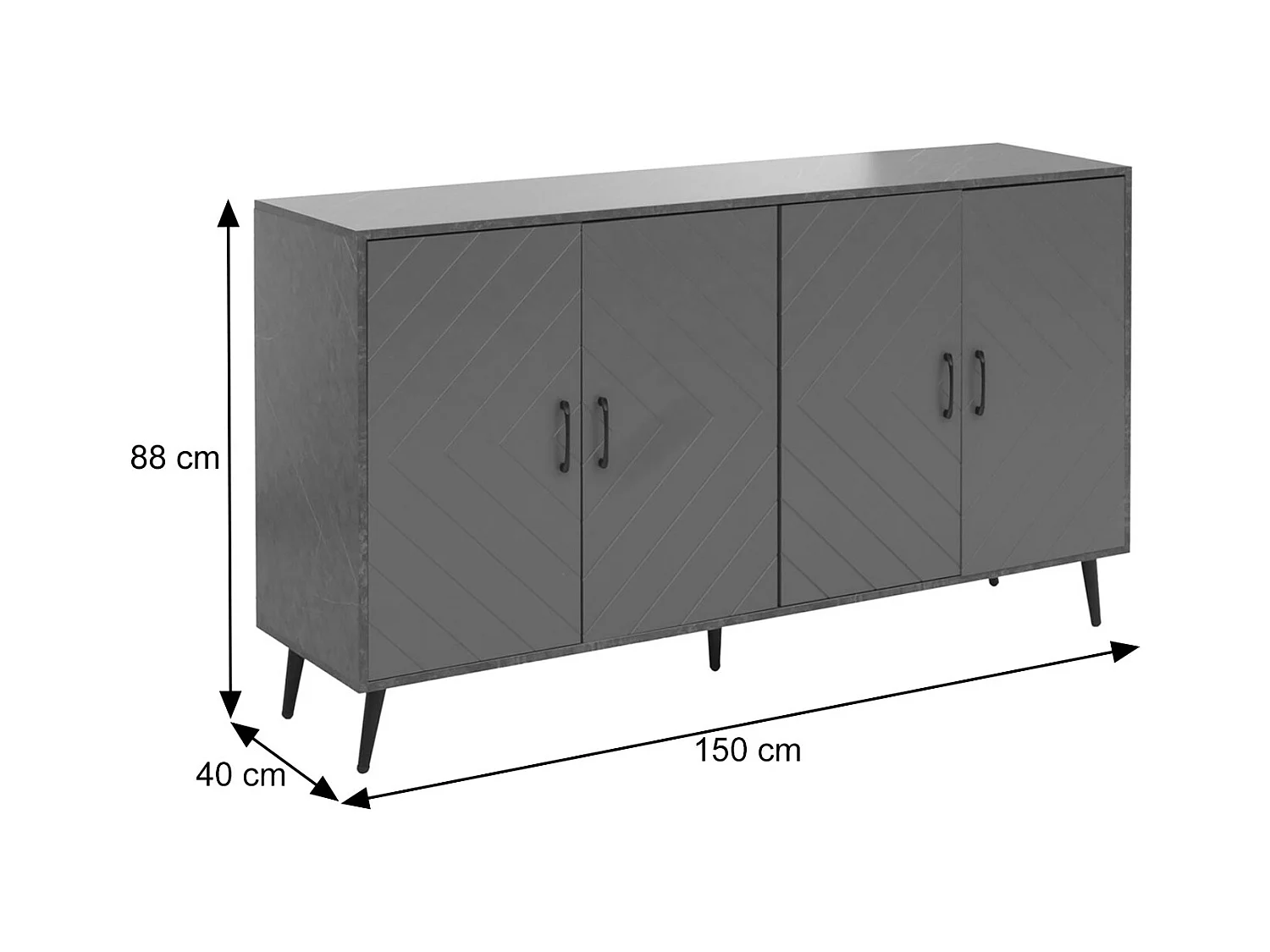 Credenza MCW-N89, mobile cassettiera, motivo a spina di pesce in legno melaminico, 88x150x40cm ~ aspetto marmo grigio