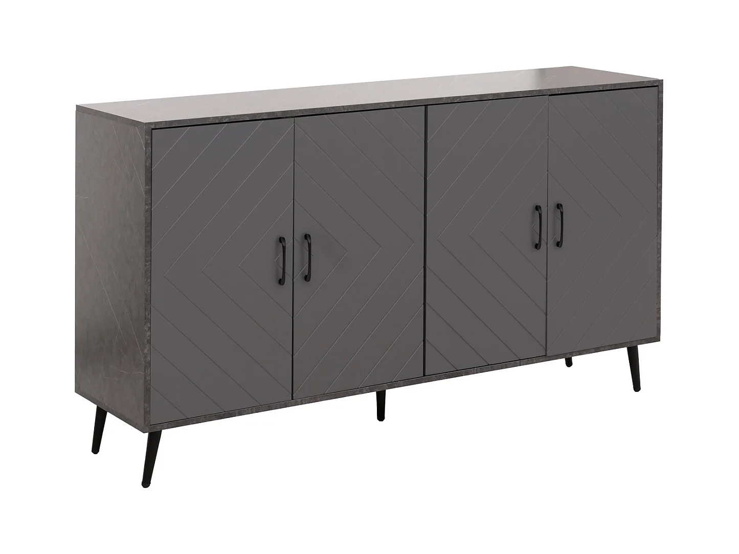 Credenza MCW-N89, mobile cassettiera, motivo a spina di pesce in legno melaminico, 88x150x40cm ~ aspetto marmo grigio