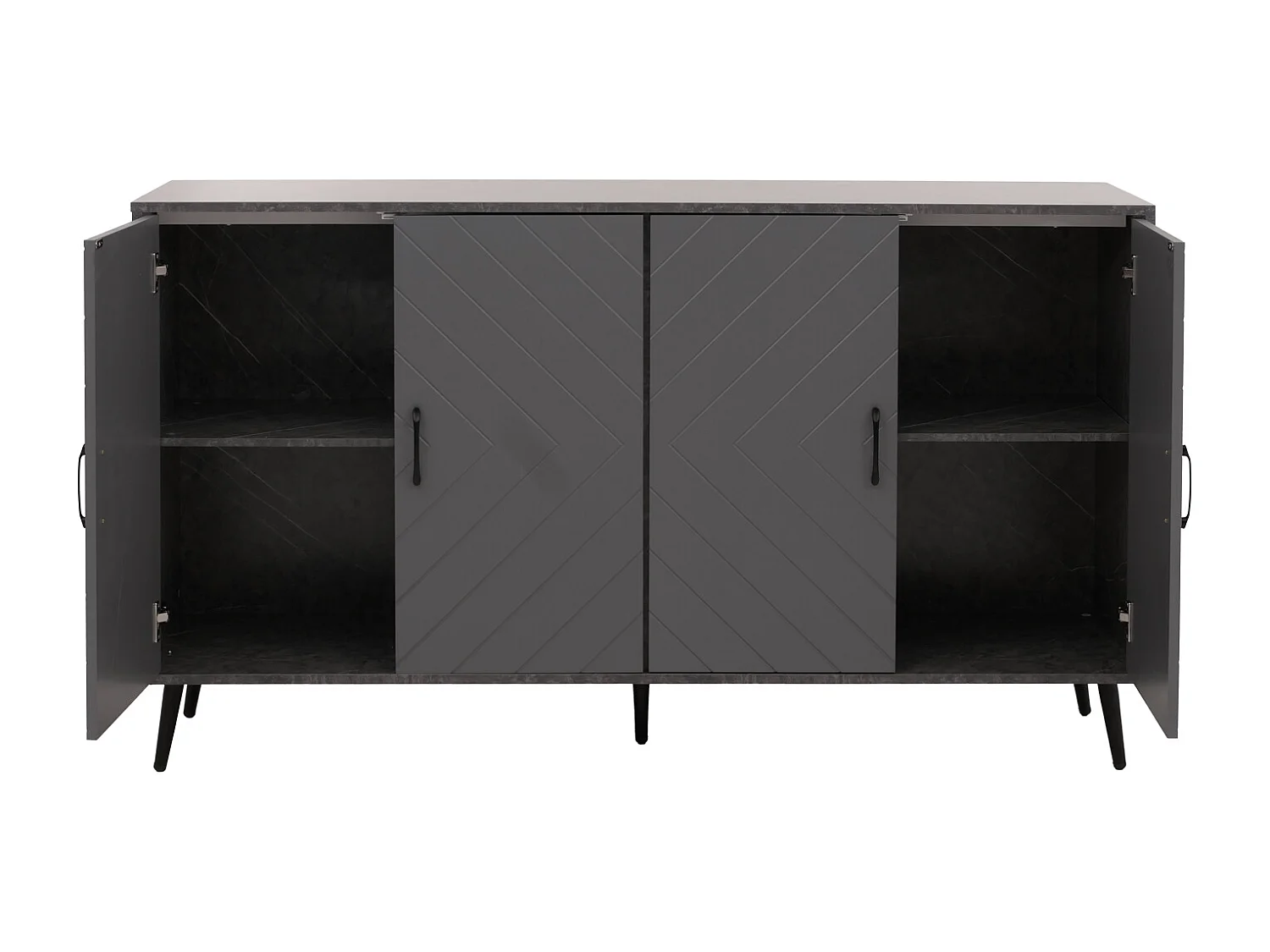 Credenza MCW-N89, mobile cassettiera, motivo a spina di pesce in legno melaminico, 88x150x40cm ~ aspetto marmo grigio