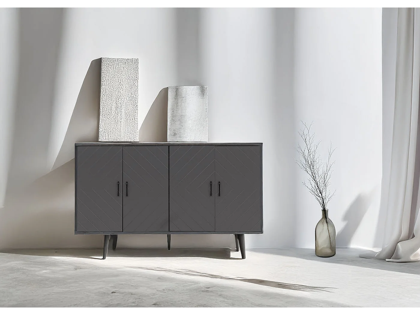 Sideboard MCW-N89,  grey marble effect