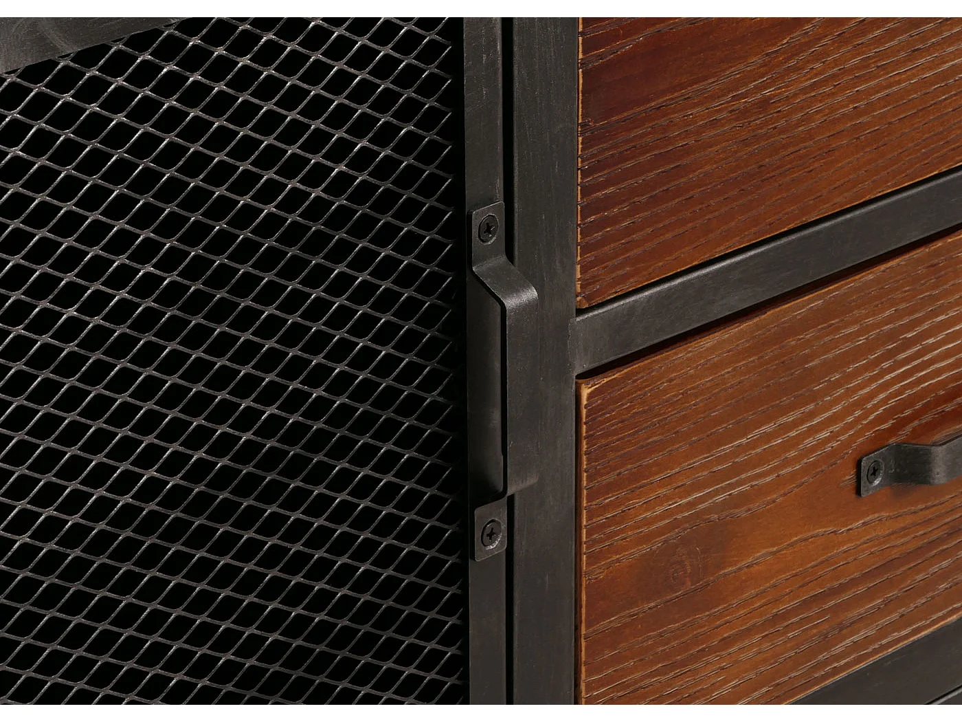 Cassettiera credenza MCW-N28, con ruote 4 cassetti, 3D industriale retrò metallo legno 90x150x40cm ~ nero, marrone