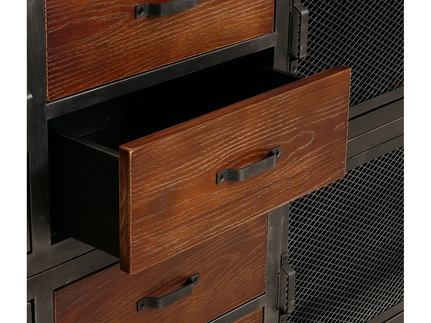 Cassettiera credenza MCW-N28, con ruote 4 cassetti, 3D industriale retrò metallo legno 90x150x40cm ~ nero, marrone