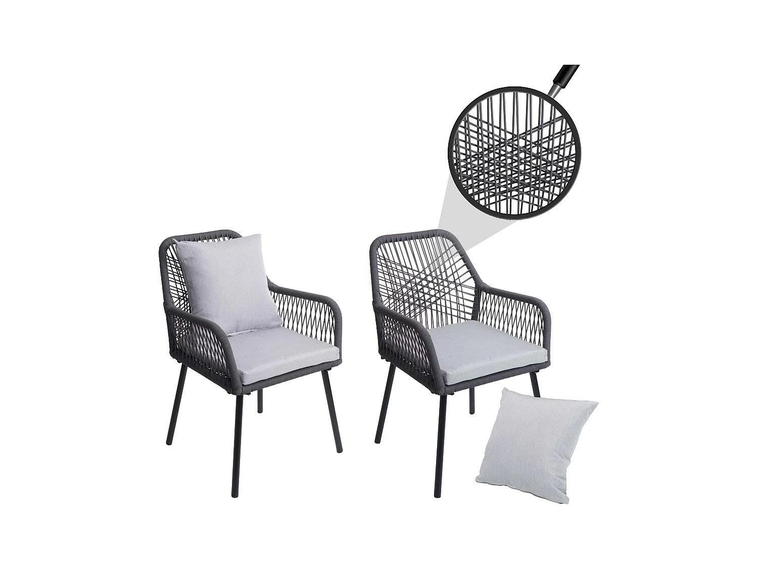 Chaise de jardin MCW-O12 (lot de 2),  anthracite, housse grise